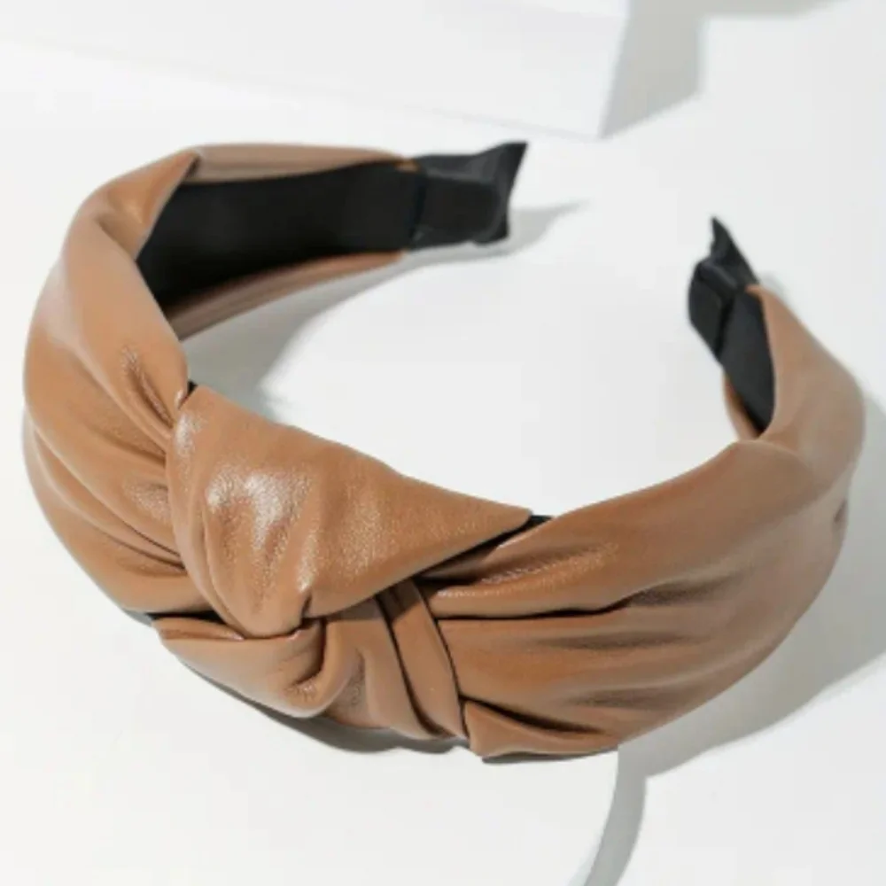Light Mocha Tan Brown Faux Leather Knotted Headband
